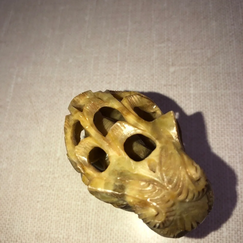 Carved Soapstone Elephant Calf Elephant Inside Detailed Scroll‎ Work Vines
